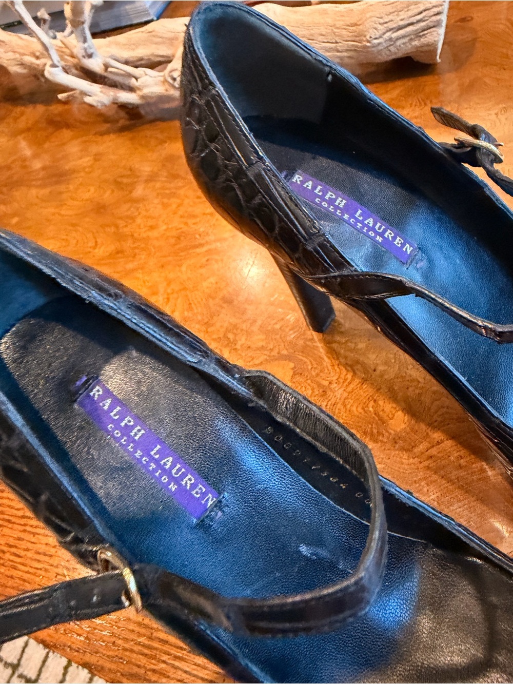Purple Label Ralph Lauren  Crocodile/Alligator Mary Jane Heels Shoes~Black - Picture 5 of 10